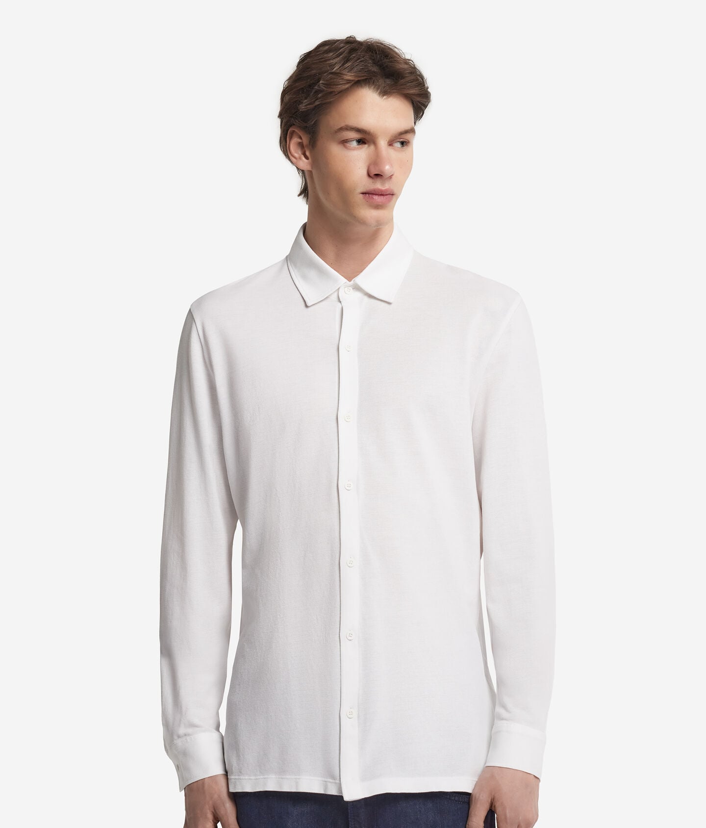 Long-sleeve shirt in cotton-silk pique